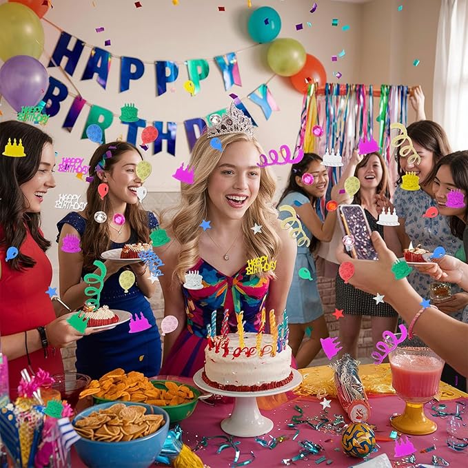 1500 Pcs Happy Birthday Glitter Confetti, Rainbow Foil Confetti Ready - Image 3