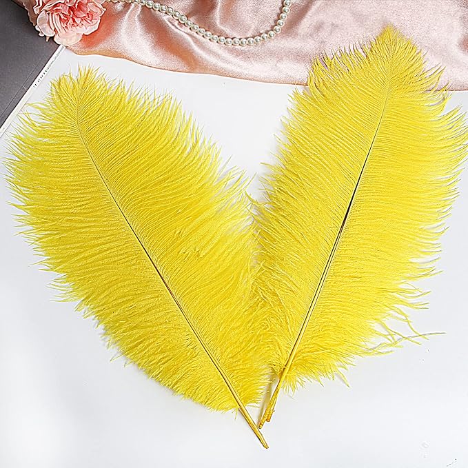 THARAHT Yellow Ostrich Feathers 12pcs Large Natural Bulk 16-18Inch 40cm-45cm - Image 4