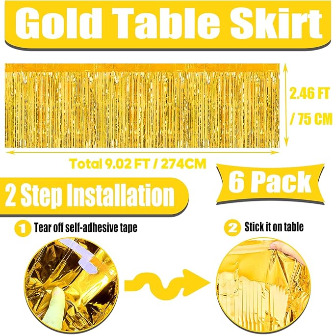 6 Pack 29x108 Inch Metallic Foil Fringe Tinsel Table Skirts Banner - Image 2