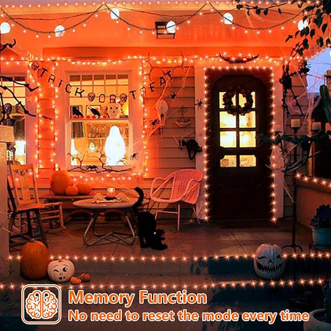 YEGUO 165ft 500 LED Halloween Lights Outdoor Waterproof, 8 Modes Orange String - Image 6
