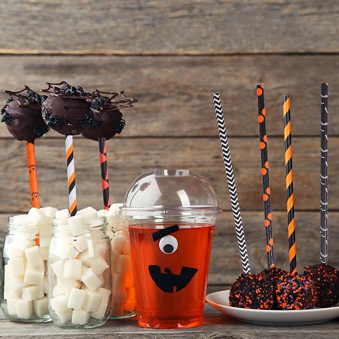 Cooraby 200 Pieces Halloween Paper Straws Biodegradable Drinking Stripe Bicolor - Image 5