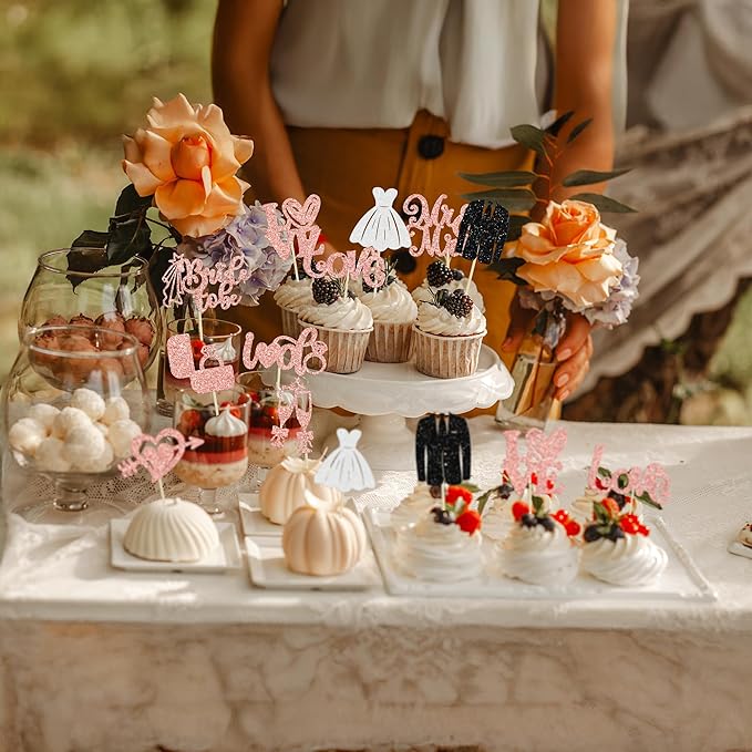 Ephlyn 30Pcs Bride to be Cupcake Toppers Glitter Wedding Cake Topper - Image 5