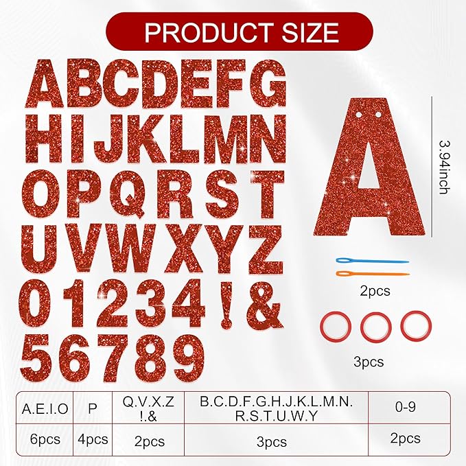 BEISHIDA 116 PCS A-Z Glitter Red DIY Letter Banner Kit Make Your Own - Image 2