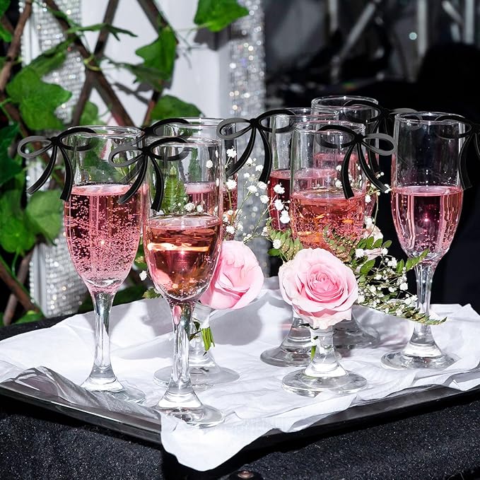 50 Pcs Bows Drink Tags Coquette Bow Wine Glass Charms Acrylic Bowknot Drink Tag - Image 3