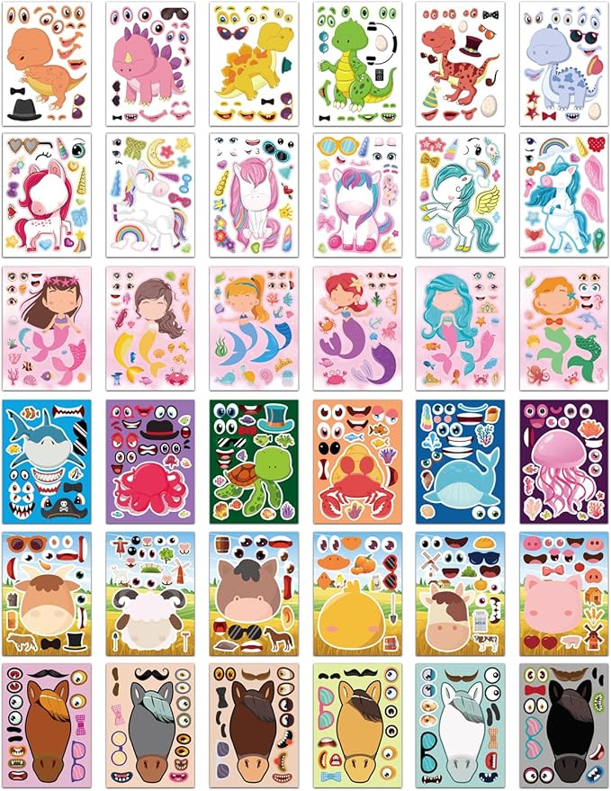 Aowplc 36 Pcs Make-A-Face Sticker Sheets Kids Party Favors Mix and Match - Image 3