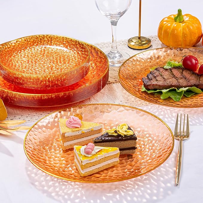 Rubtlamp 100Pcs Thanksgiving Plastic Dinner Plates, 10 Inch Disposable Orange - Image 7