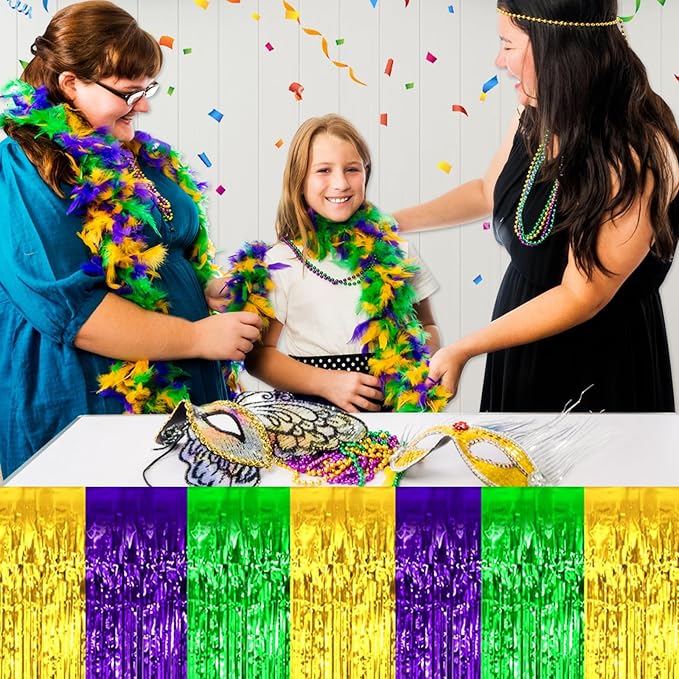 3 Pack 29 x108 Inch Gold Green Purple Foil Fringe Table Skirts Metallic Banner - Image 4