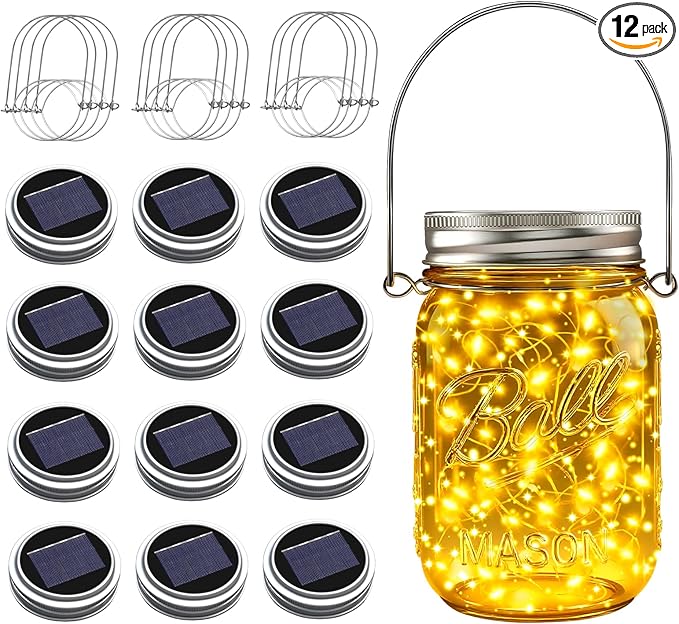 ZNYCYE Mason Jar Solar Lights for Outside, 12 Pack 30 LED Fairy Firefly Lights by ZNYCYE