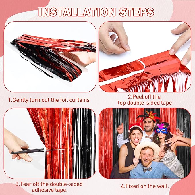 2Pack Black Red Backdrop Curtains Party Decor, Door Streamers Photo Booth - Image 7