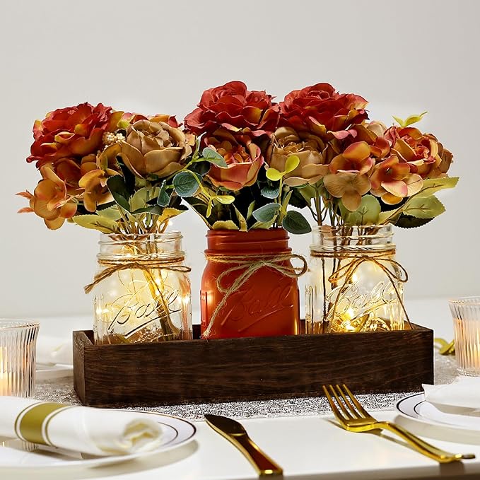 Fall Mason Jar Lights Centerpieces, Thanksgiving Centerpiece - Image 3