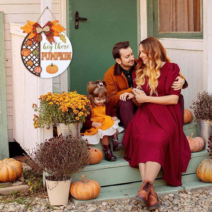 CHDITB Hey There Pumpkin Front Door Sign Wreath, Wooden 3D Hello Fall Autumn - Image 7