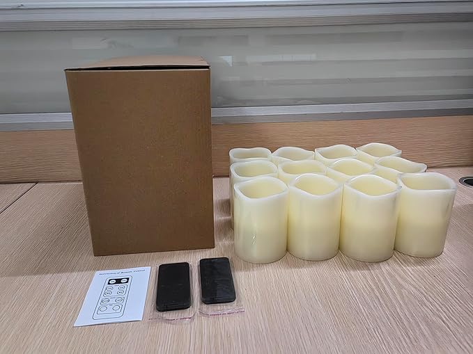 Hausware Flameless Candles Battery Operated Candles Set of 12 Real Wax Pillar - Image 12