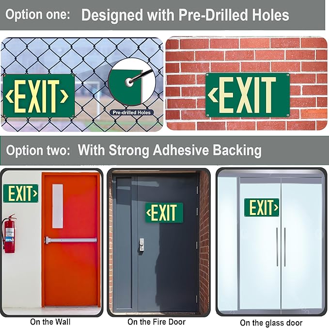 Photoluminescent Exit Sign, Glow In The Dark Aluminum Exit Sign Green - Image 7