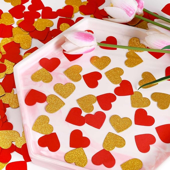 200 Pcs Red Gold Heart Paper Confetti - Image 4