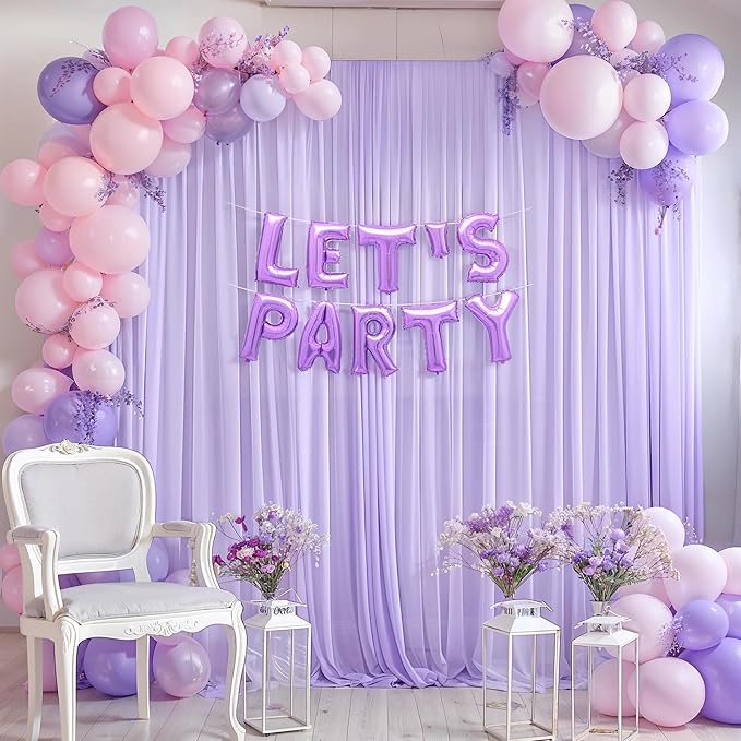 10ft x 10ft Lilac Backdrop Curtains, Wrinkle-Free Sheer Chiffon Fabric Photo - Image 3