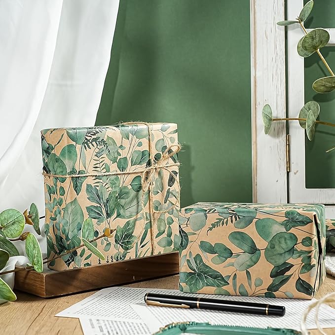 WRAPAHOLIC Kraft Eucalyptus Leaves Wrapping Paper Roll - Image 6