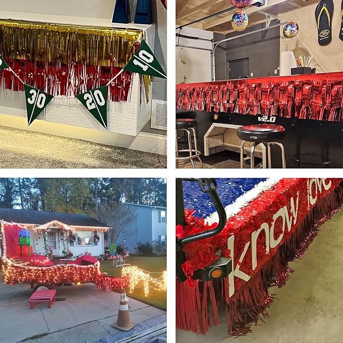 Thick 10 Feet by 15 Inch Red Foil Fringe Garland - Image 6