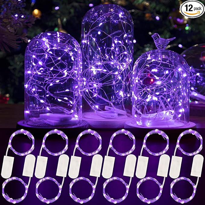 HXWEIYE 12 Pack LED Fairy Lights Battery Operated, 7ft 20LED Purple Mini String by LightUpYourHomewHXWEIYE
