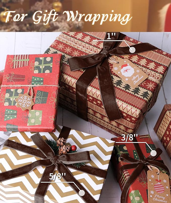 Brown Velvet Ribbon 5/8'' 25 Yards - Image 3