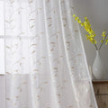 VISIONTEX White Sheer Voile Curtains, Decorative Beige Leaves Embroidery Faux by VISIONTEX