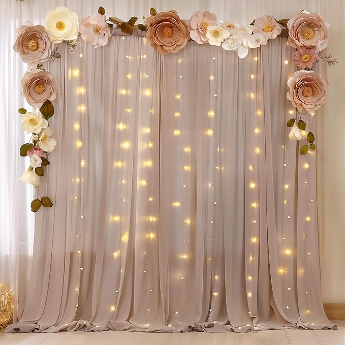 10ft x 10ft Taupe Backdrop Curtain Drapes, Wrinkle-Free Sheer Chiffon Fabric - Image 6