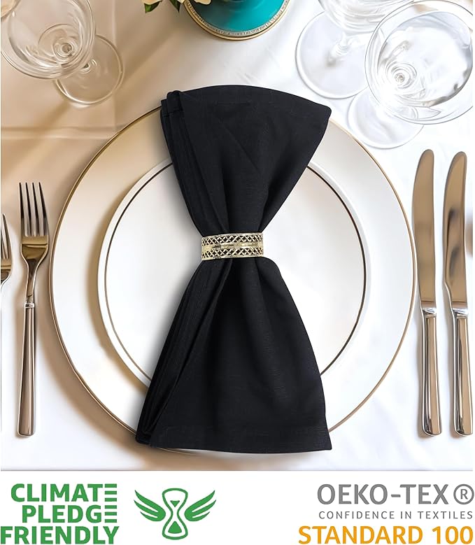 Urban Villa Cloth Napkins Halloween Dinner Napkins Solid Black Color 20''x20'' - Image 3