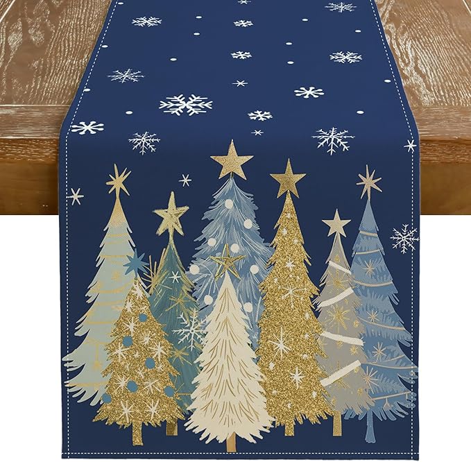 GEEORY Christmas Table Runner 13x90 Inch, Xmas Trees Snowflakes Holiday by GEEORY