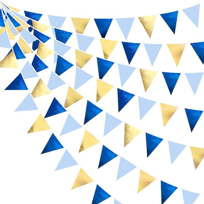 Gold Blue Party Decoration Gradient Blue and Gold Triangle Pennant Banner Flag by pinkblume