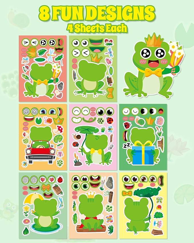 Aowplc 32 Sheets Frog Make-a-Face Stickers - Image 2