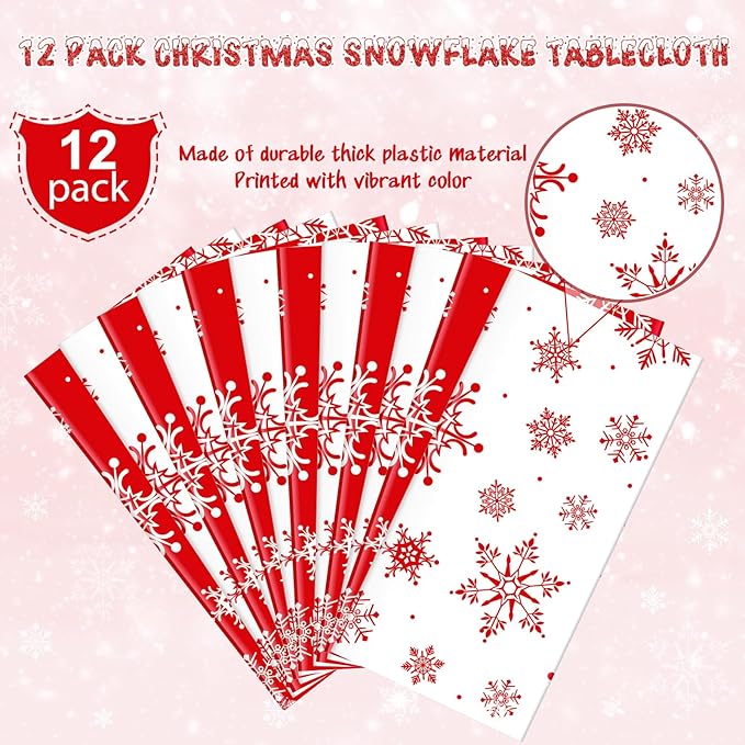 12 Pieces Christmas Snowflake Plastic Party Tablecloth Decorations, 54x108 inch - Image 4