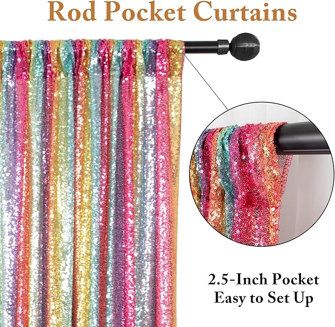 ShinyBeauty Sequin Backdrop Rainbow 10FTx10FT Fabric Curtain Shimmer Wall - Image 4