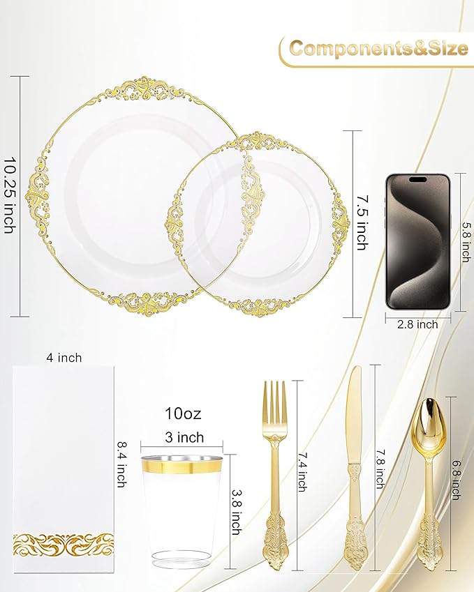 Nervure 350PCS Clear Gold Plastic Plates - Image 8