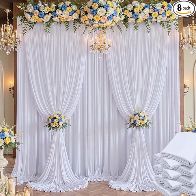40×14 ft White Wrinkle Free Backdrop Curtain, Soft Silky Polyester Wedding by ENJOYYOURPARTY