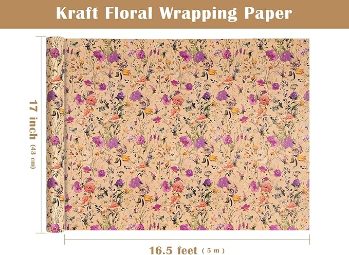 WRAPAHOLIC Kraft Floral Wrapping Paper Roll - Image 3