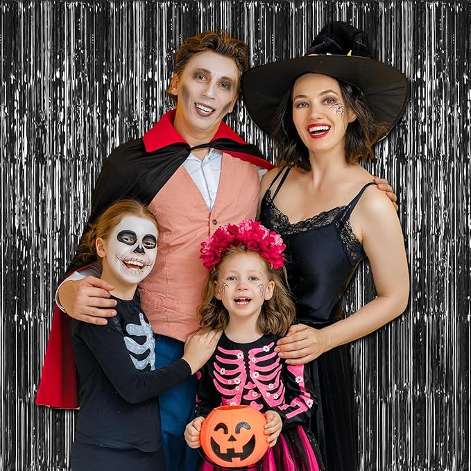 24 Pack Halloween Black Metallic Foil Fringe Curtains, 3.2ft x 8.2ft Foil - Image 3
