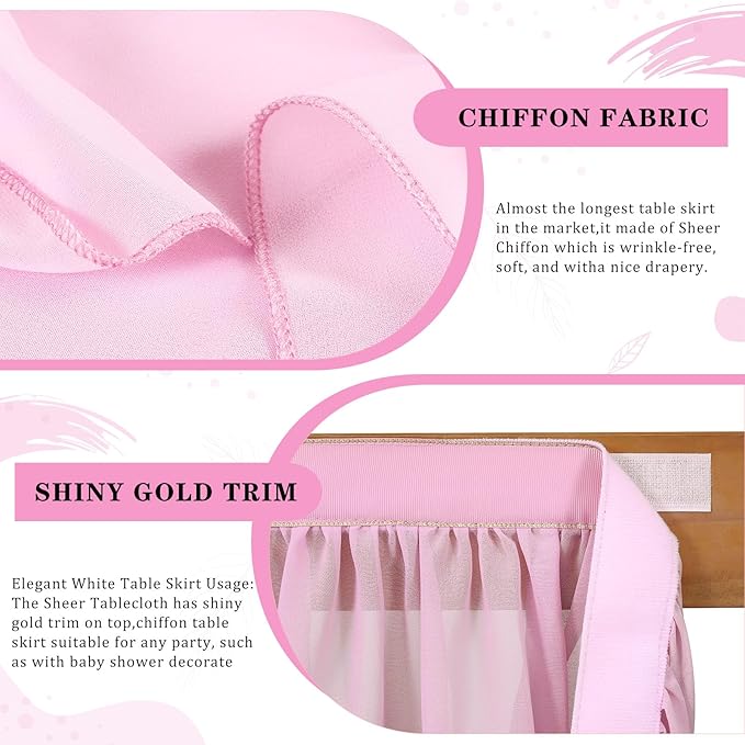 QueenDream Pink Sheer Table Skirts 14ft Chiffon Tablecloth - Image 6