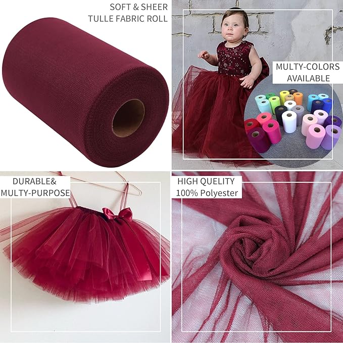Burgundy Tulle Fabric Rolls 6 Inch by 200 Yards Fabric Spool Tulle Ribbon - Image 5