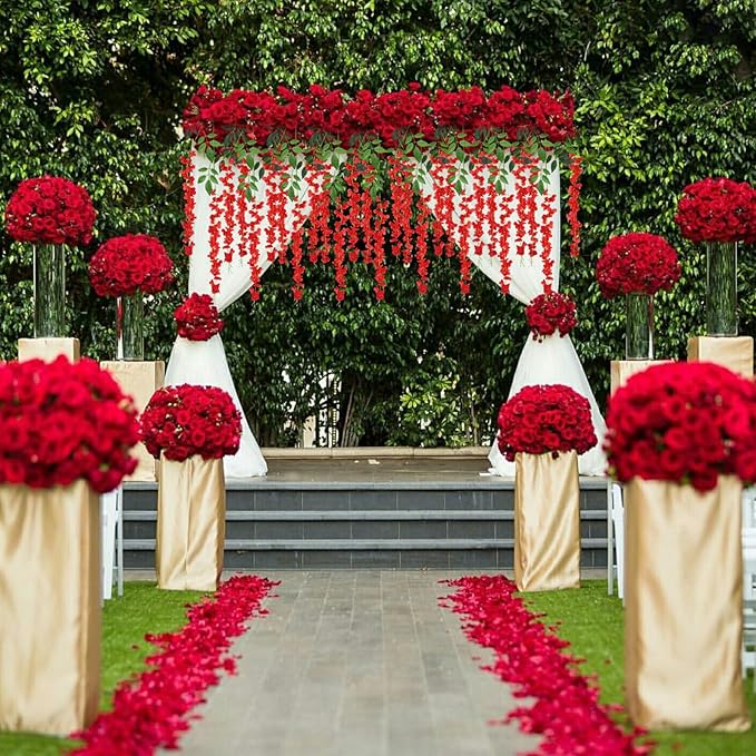 36 Pack Red Wisteria Hanging Flowers, 3.44 Ft Fake Hanging Flowers, Artificial - Image 5