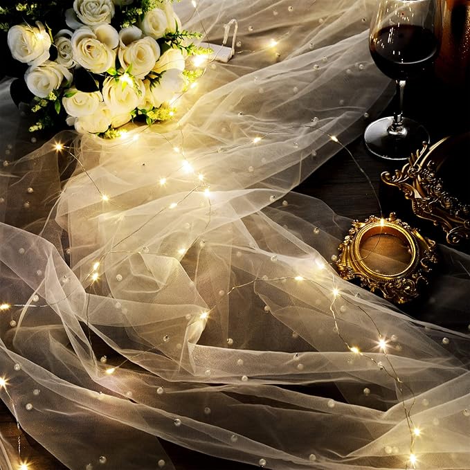 10 ft 4 x 120 Inch White Wedding Tulle Table Skirt - Image 5