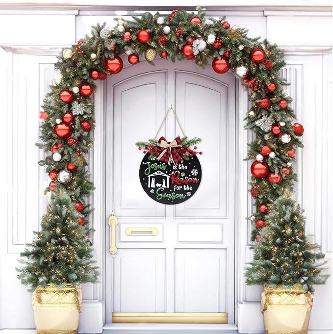 CHDITB Jesus is The Reason for The Season Front Door Sign Wreath, Wooden 3D - Image 6
