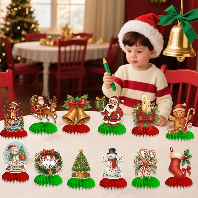 12Pcs Christmas Honeycomb Centerpieces Christmas Table Toppers Decorations - Image 8