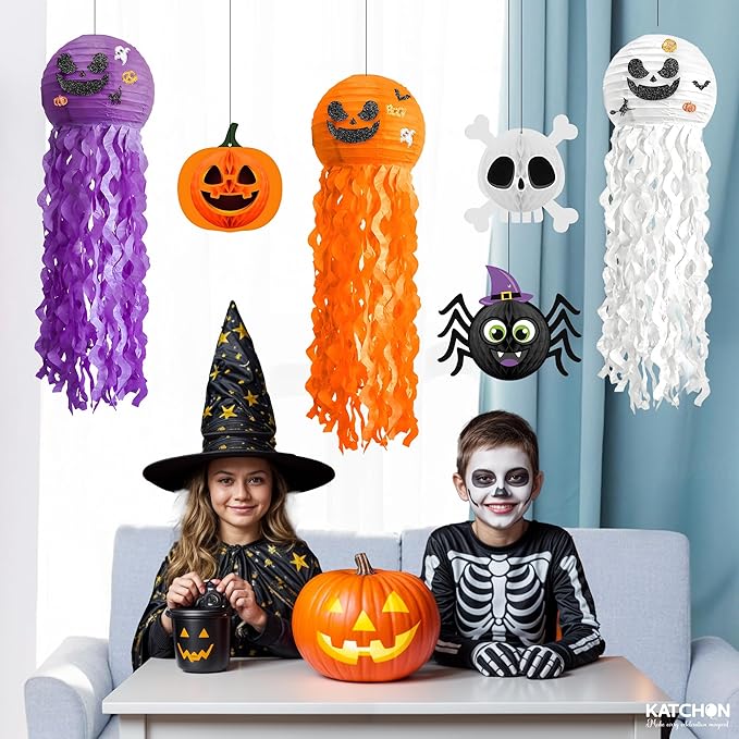 KatchOn, Halloween Paper Lanterns & Honeycomb Set – Pack 6 | Hanging Halloween - Image 4