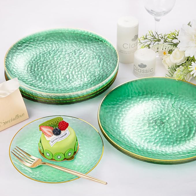 Rubtlamp 60 Pieces Green Gold Plastic Plates - Image 5