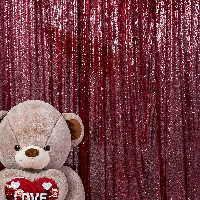 JYFLZQ Burgundy Sequin Backdrop Curtains 2ft x 8ft 2 Panel Glitter Photo Booth - Image 2