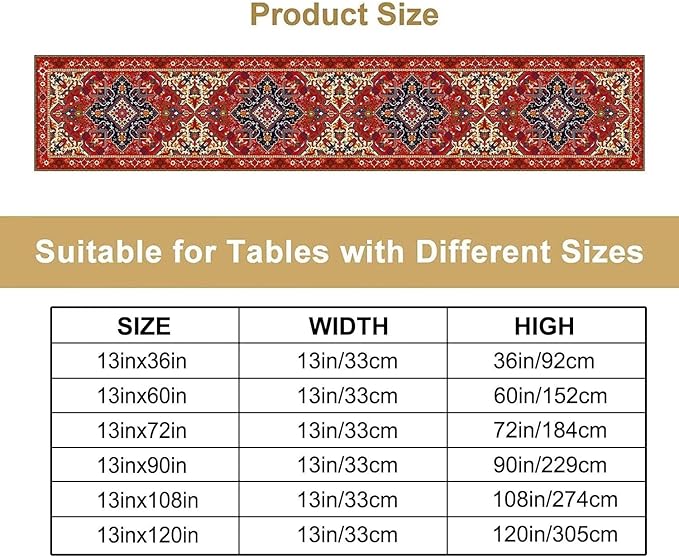 Boho Old French Table Runner, Vintage Red Beige Retro Flower Rustic Country - Image 4