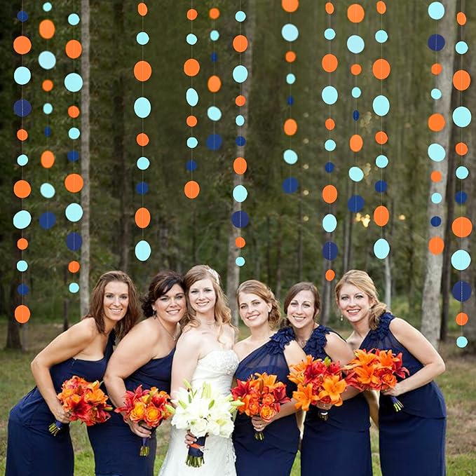 46 Ft Navy Blue Orange and Teal Circle Dots Garland Royal Blue Orange Aqua - Image 7