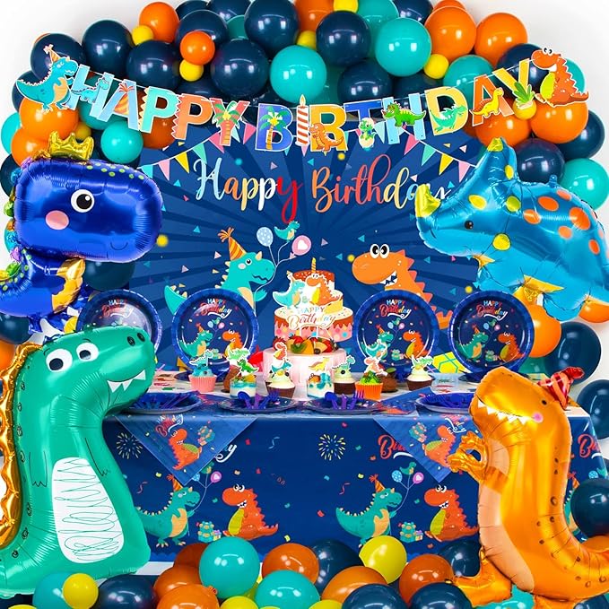 265 PCS Dinosaur Party Decorations, Customized Backdrop, Happy Birthday Banner by HJINGY