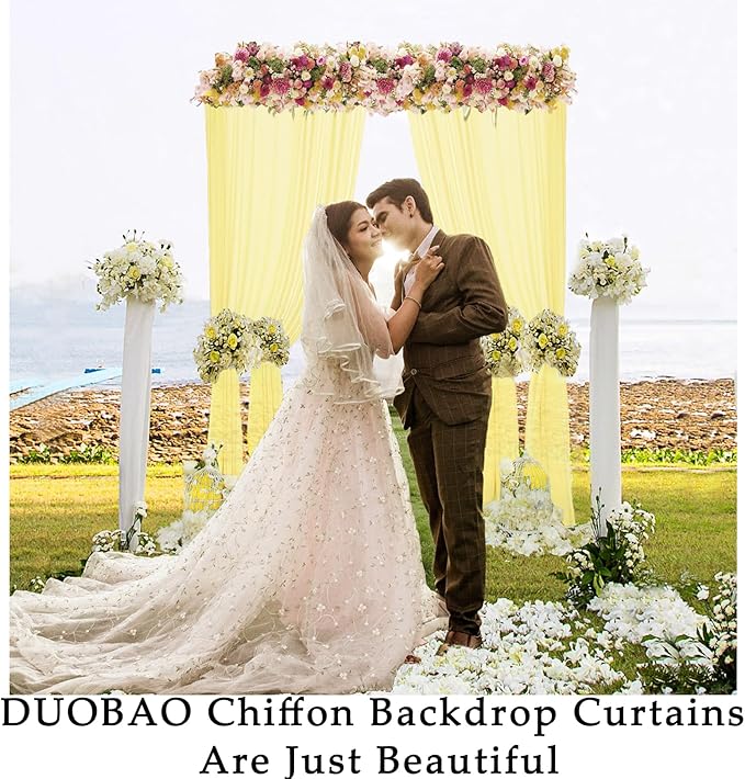 DUOBAO Yellow Chiffon Backdrop Curtain-2 Panels 58x120-Inch Wedding Backdrops - Image 6