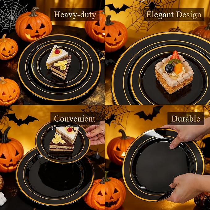 350 Pieces Black and Gold Plastic Plates - Image 3