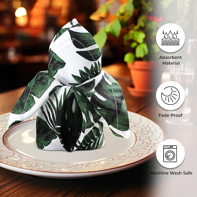 Urban Villa Cloth Napkins Tropical Print 100% Cotton Absorbent Dinner Napkins - Image 2